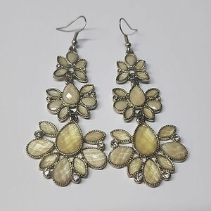 Womens Pale Yellow Crystal Earrings Statement Jewelry Piece